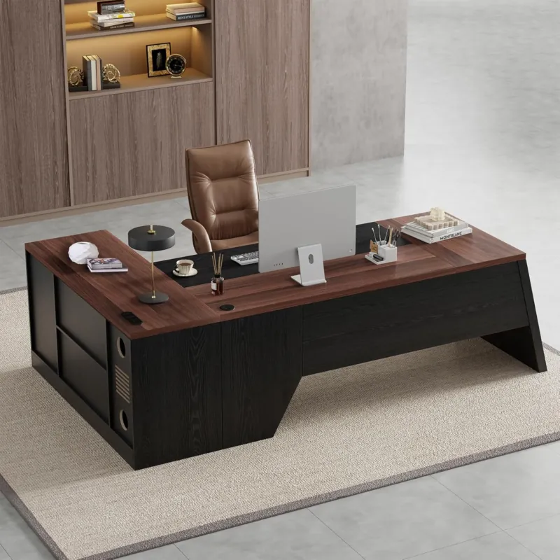 Home Office L Shaped Desk - Epecoya L-Shaped Executive Desk with Drawer