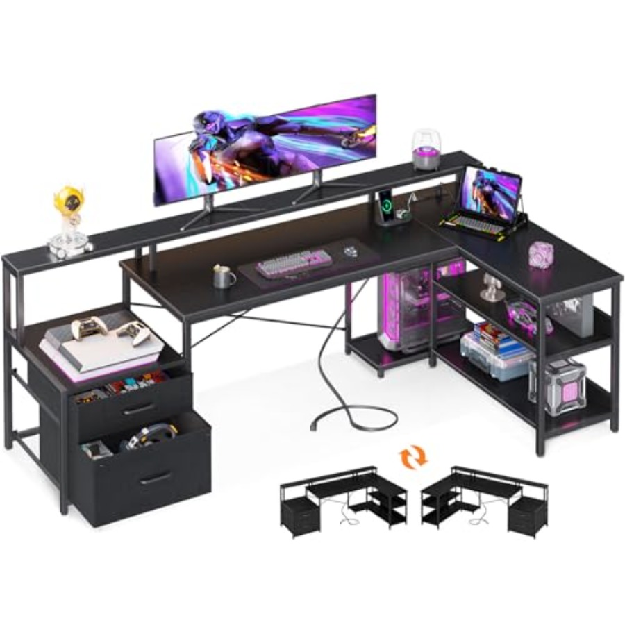 Home Office L Shaped Desk - L Shaped Desk with File Drawers,