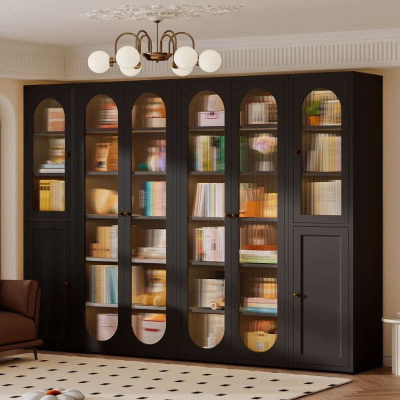 Home Office With Library - Storage locker Bookcase glass shelves organizers