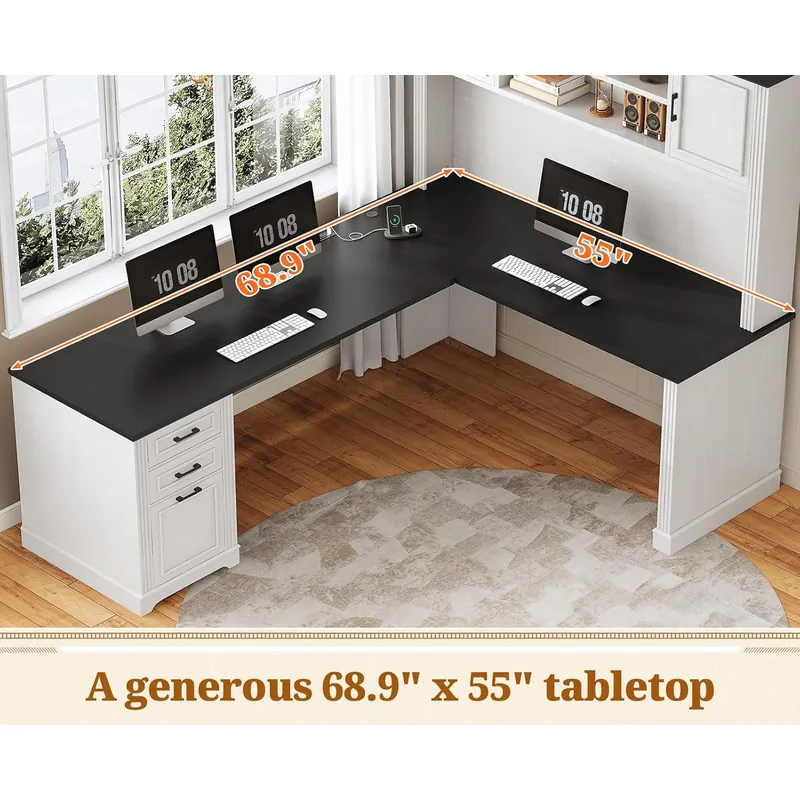Home Office L Shaped Desk - SEDETA Farmhouse L Shaped Desk with