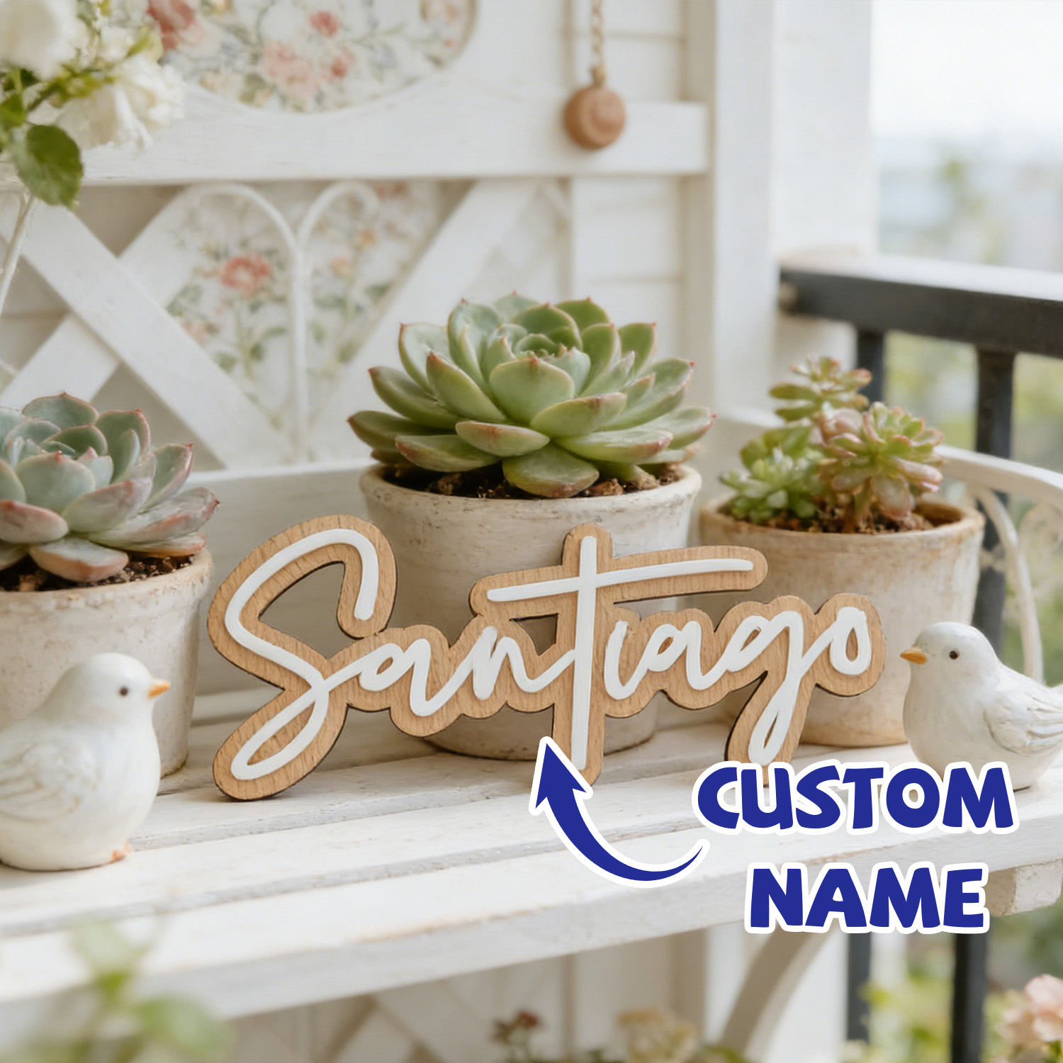Home Office Decor - 1Pc Custom Name Cute White Wooden