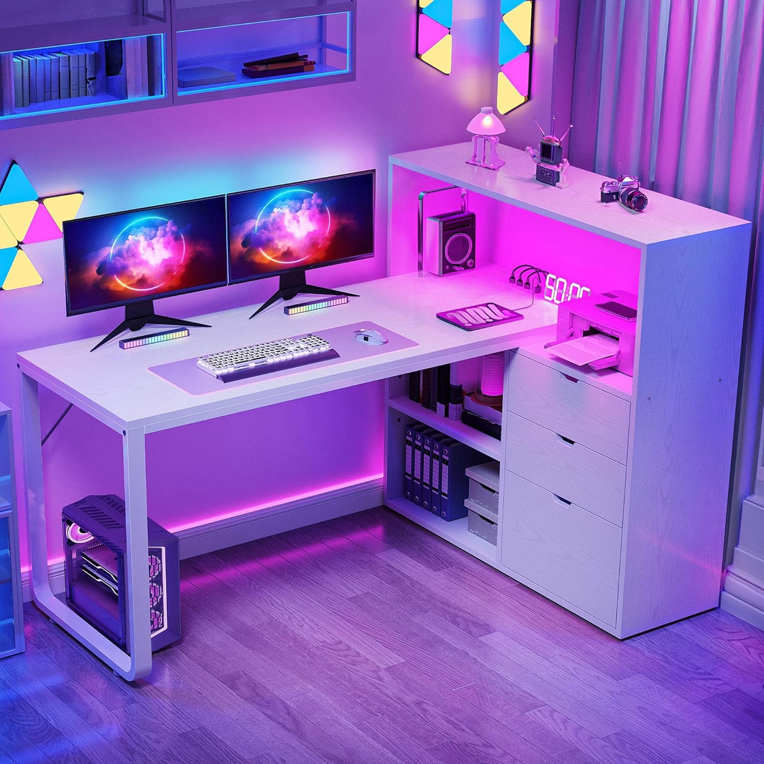 Home Office L Shaped Desk - L Shaped Desk with Drawers, 55