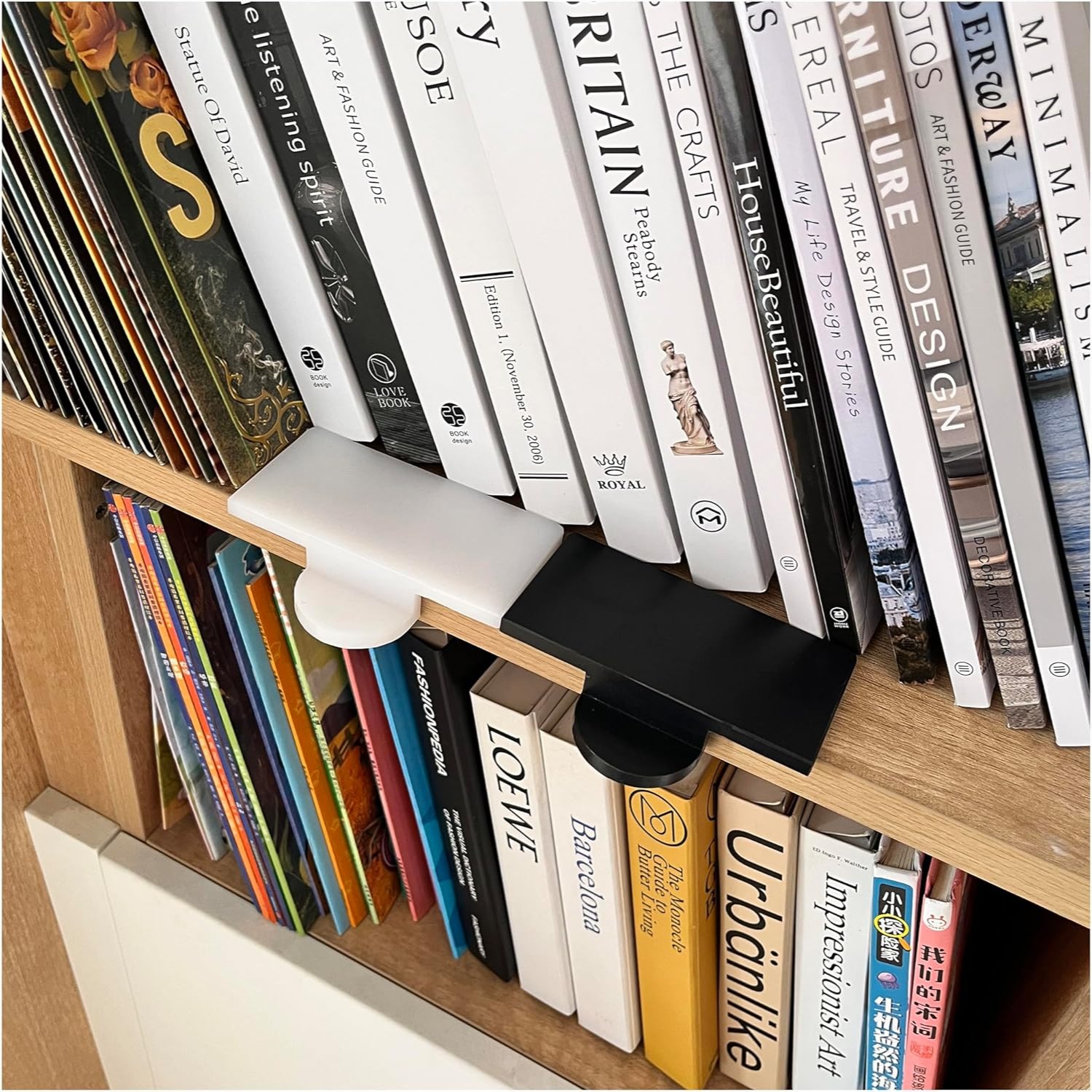 Home Office With Library - Plastic Bookend for Bookshelf Organizer with