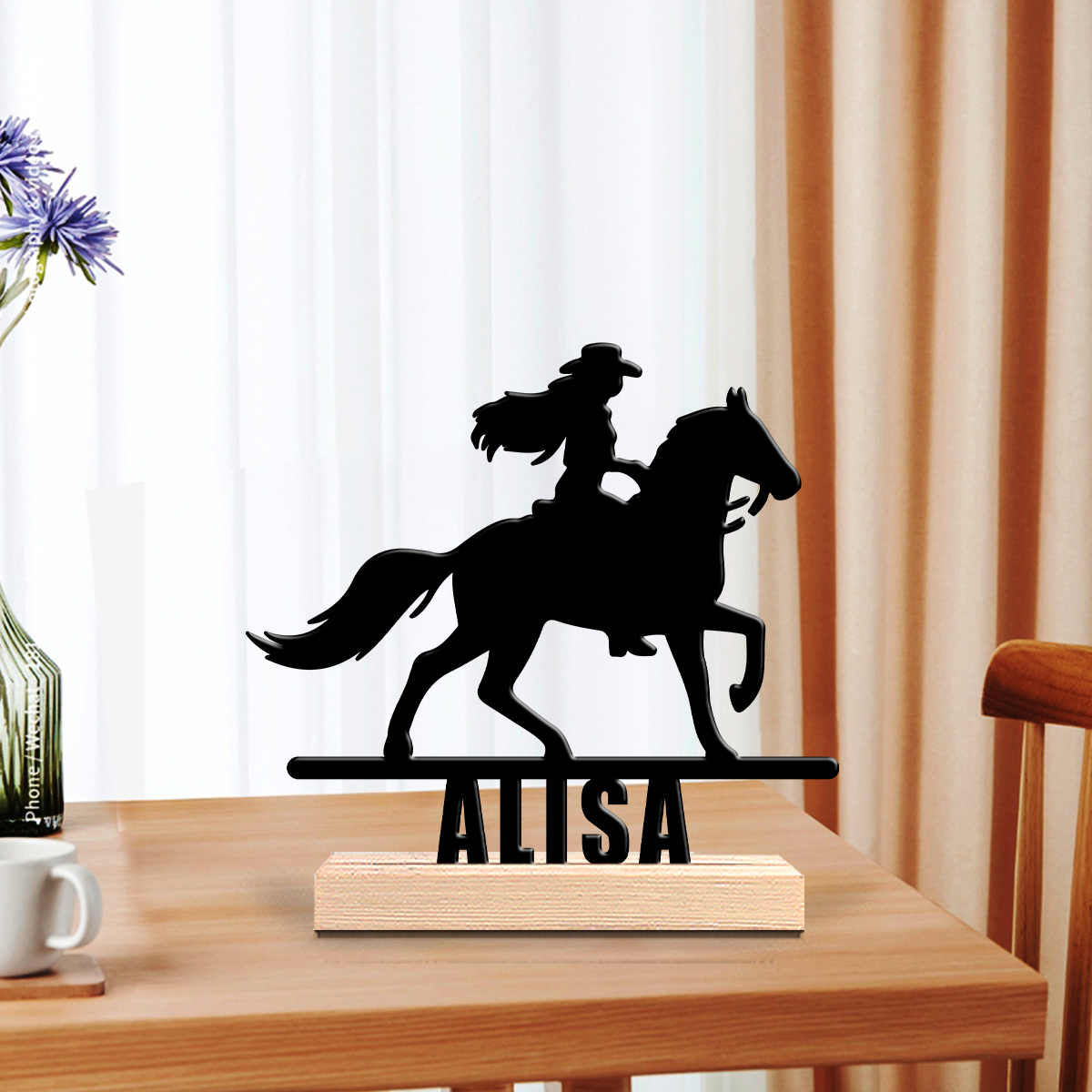 Home Office Decor - 1Pc Csutom Horse Ridding Girl Wooden