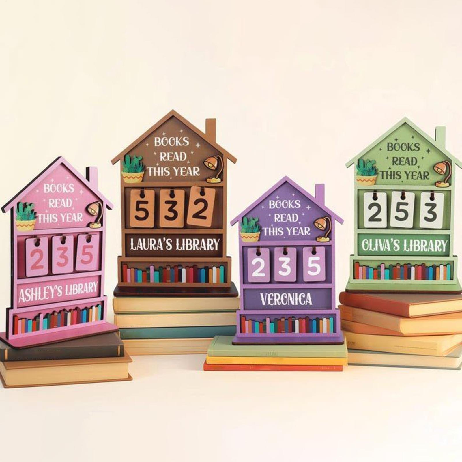 Home Office With Library - Wooden Books Read Tracker Display Sign