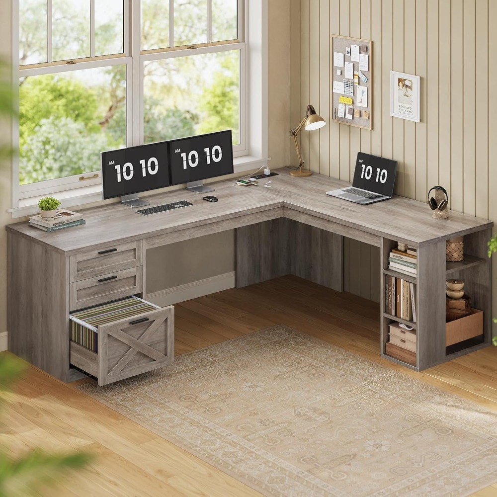 Home Office L Shaped Desk - USA Shipping Farmhouse 67