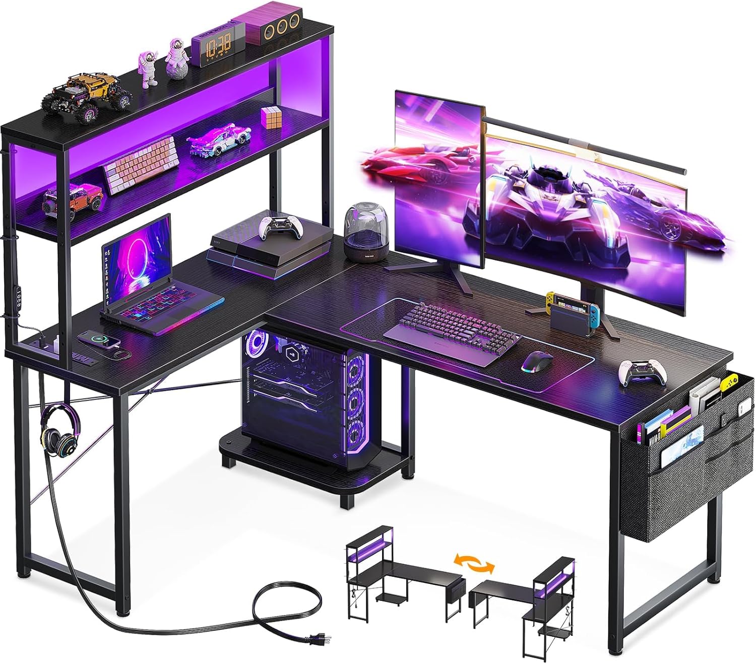 Home Office L Shaped Desk - L Shaped Desk with LED Lights