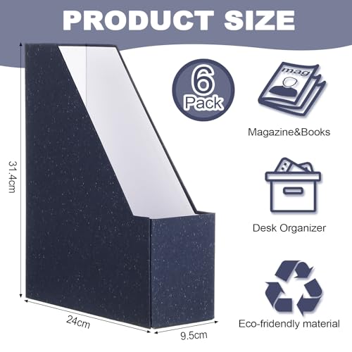 Home Office With Library - Six Blue Foldable Cardboard Magazine Holders