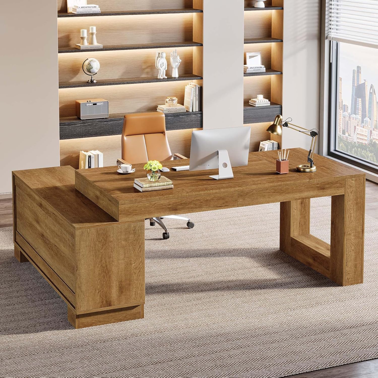 L Shaped Desk Storage 2Tier Sh - Home Office L Shaped Desk 리뷰 및 가격