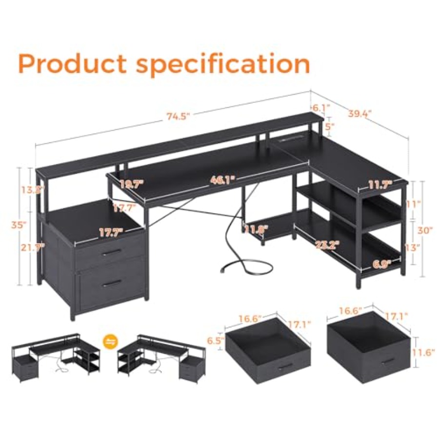 L Shaped Desk with File Drawer - Home Office L Shaped Desk 리뷰 및 가격