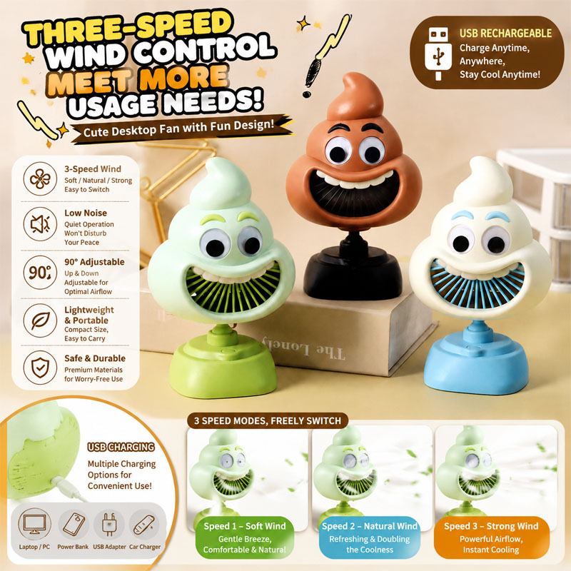 Funny Poop Emoji Mini Desktop  - Usb Desk Fan 리뷰 및 가격