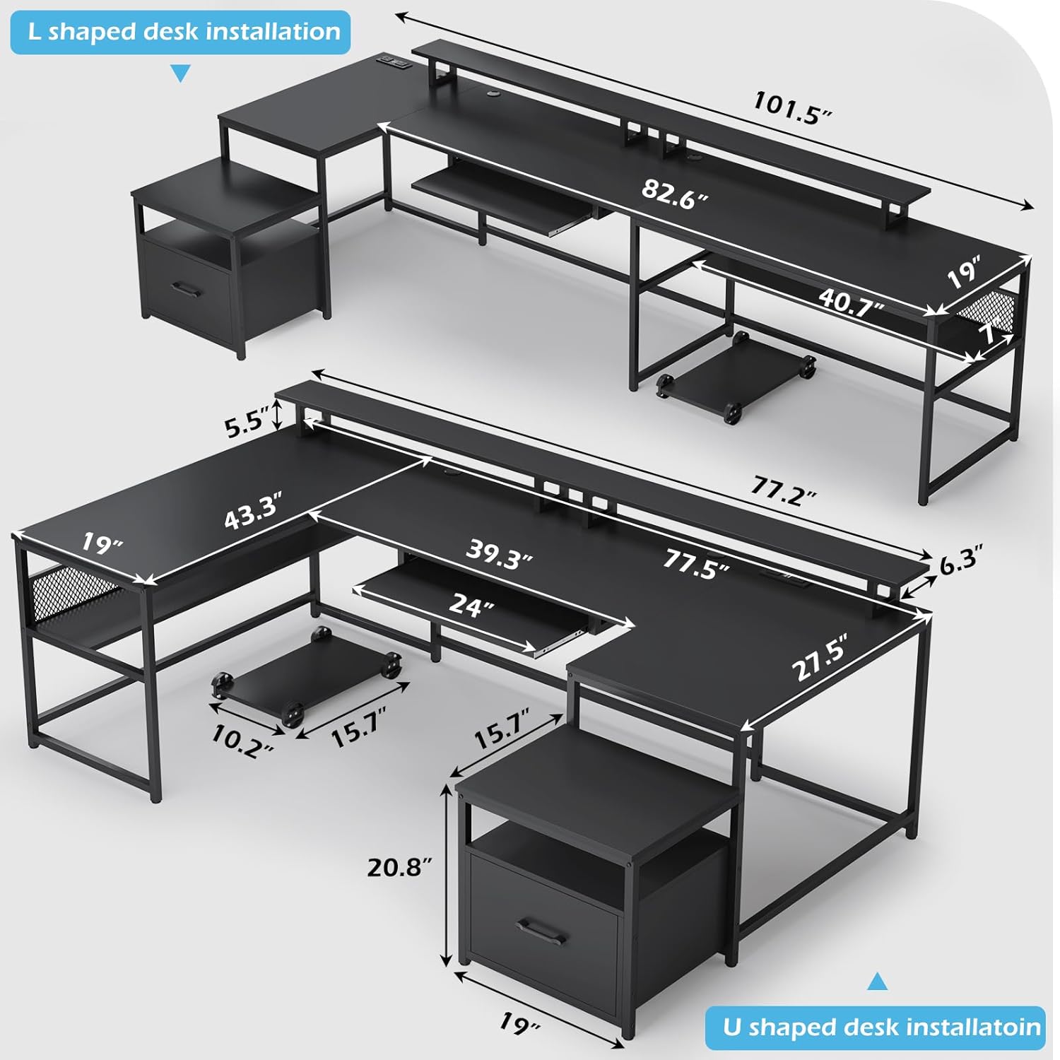 U Shaped Desk,101.5''Reversibl - Home Office L Shaped Desk 리뷰 및 가격
