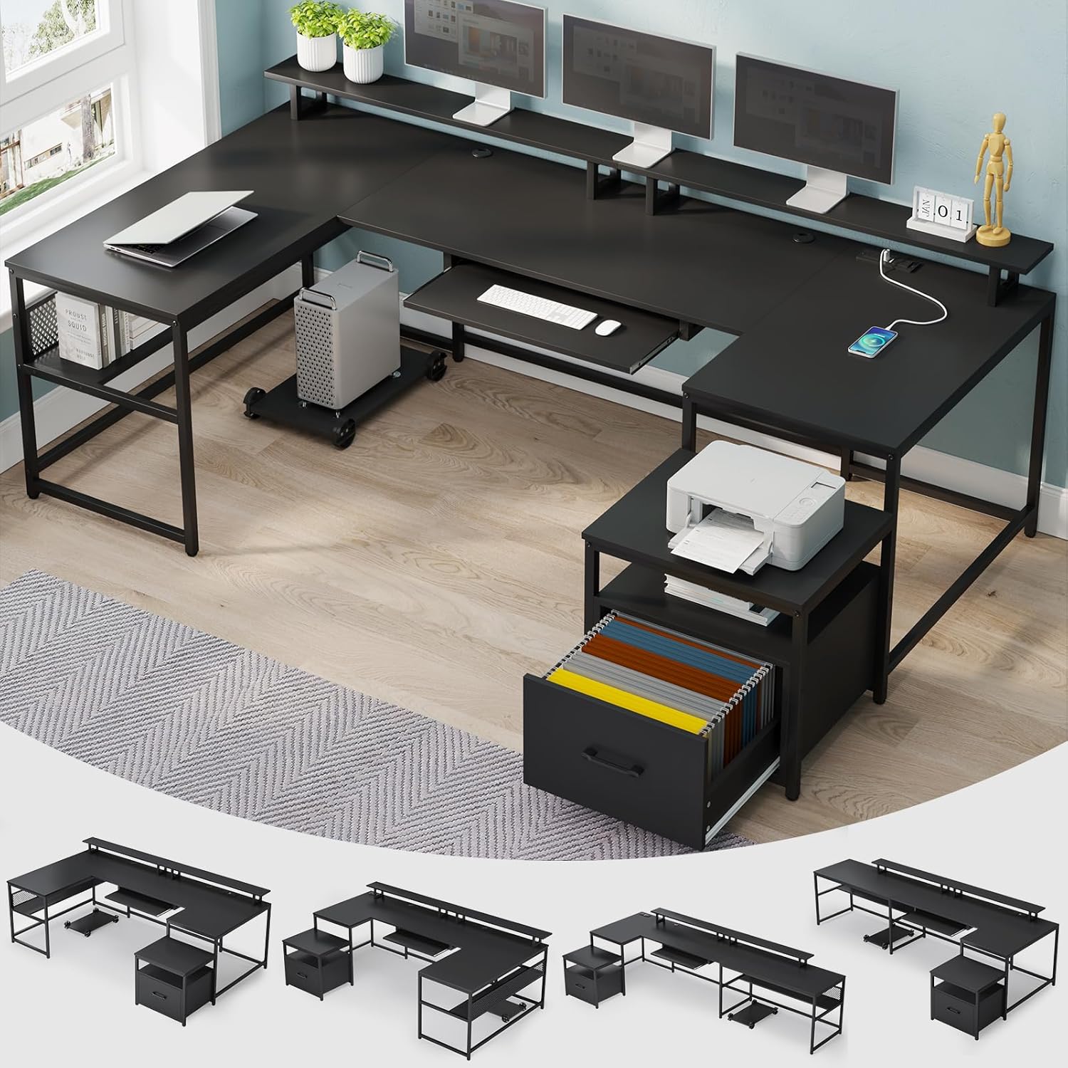 U Shaped Desk,101.5''Reversibl - Home Office L Shaped Desk 리뷰 및 가격