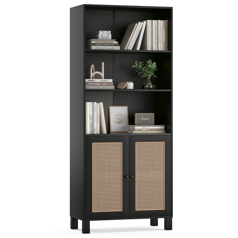 Black 5-Tier Wood Bookcase wit - Home Office With Library 리뷰 및 가격