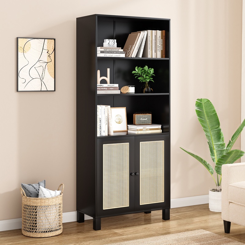 Black 5-Tier Wood Bookcase wit - Home Office With Library 리뷰 및 가격