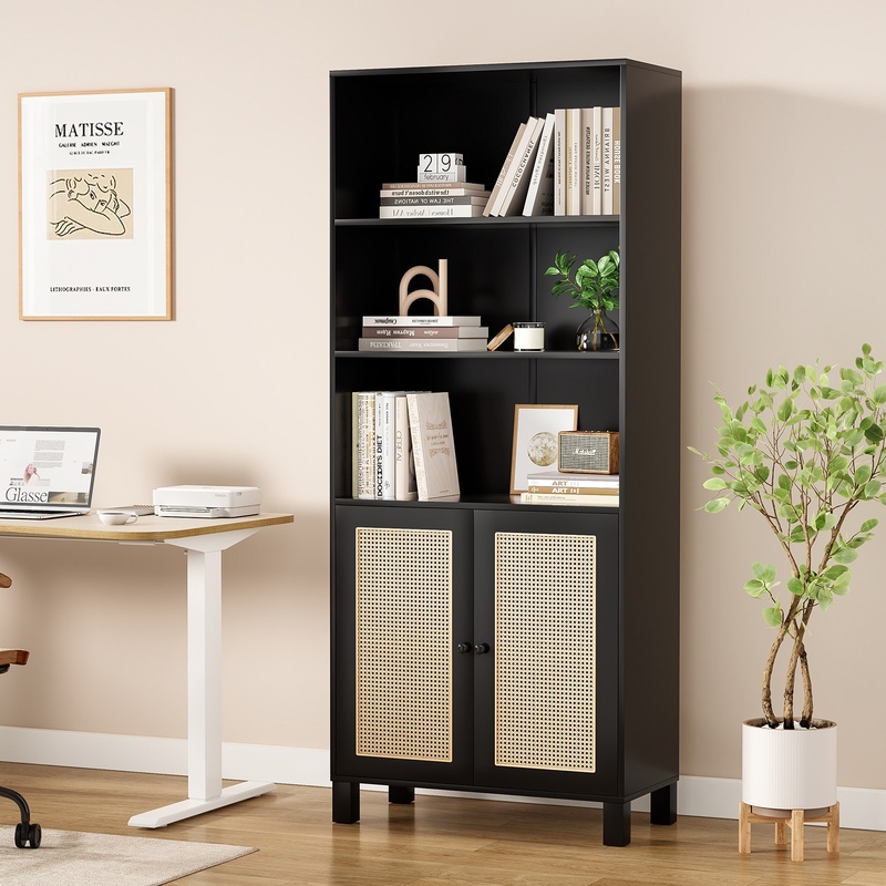 Black 5-Tier Wood Bookcase wit - Home Office With Library 리뷰 및 가격