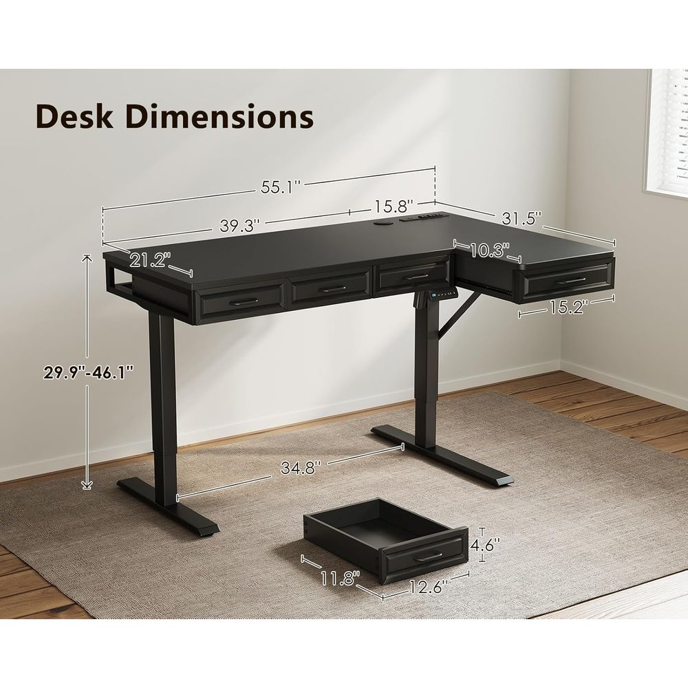 55 L-Shaped Electric Desk, Woo - Home Office L Shaped Desk 리뷰 및 가격