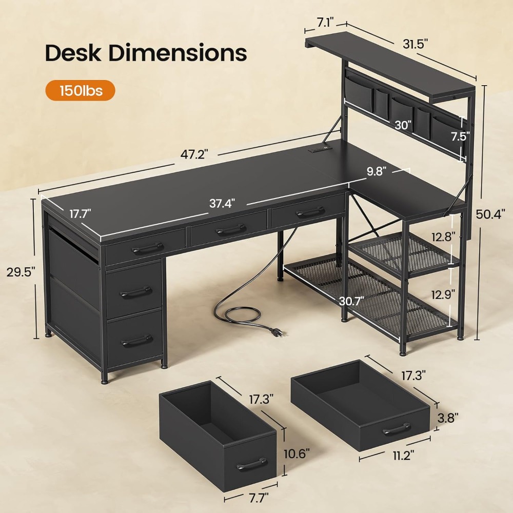 L Shaped Gaming Desk with 5 Dr - Home Office L Shaped Desk 리뷰 및 가격