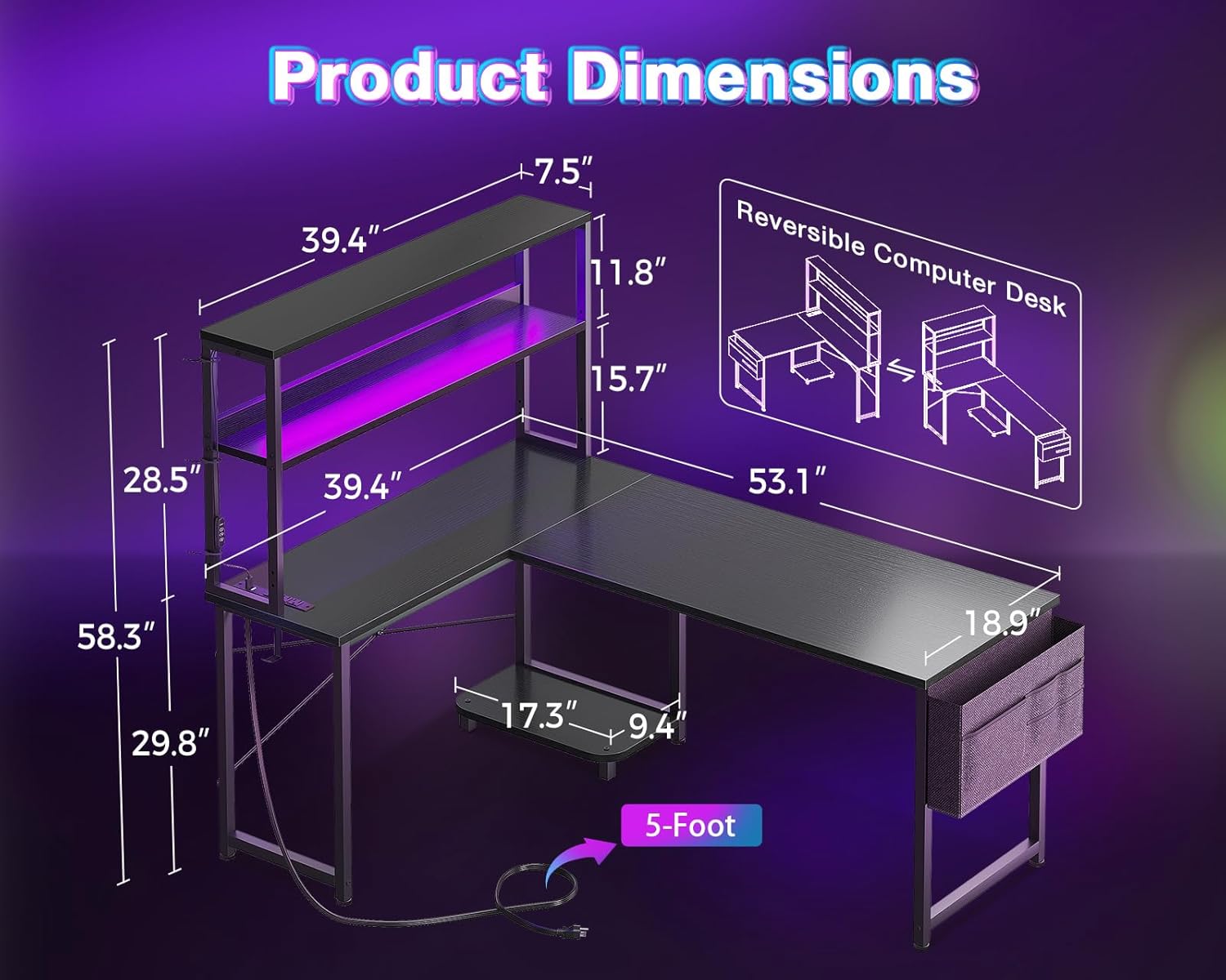 L Shaped Desk with LED Lights  - Home Office L Shaped Desk 리뷰 및 가격